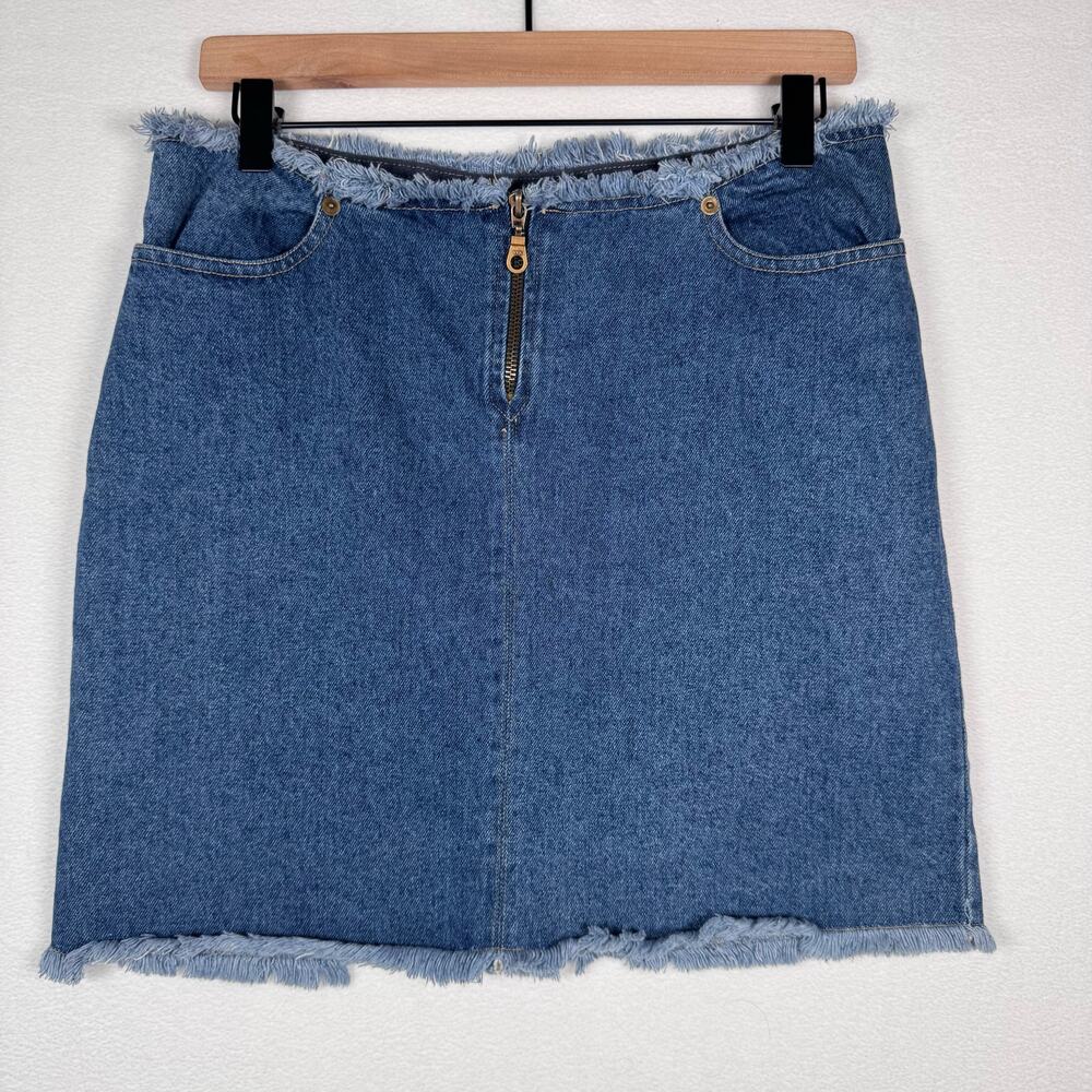 KHAKI SPORT Cotton Denim Boho SKIRT Fringe Raw Hem Y2K Festival Waist 30